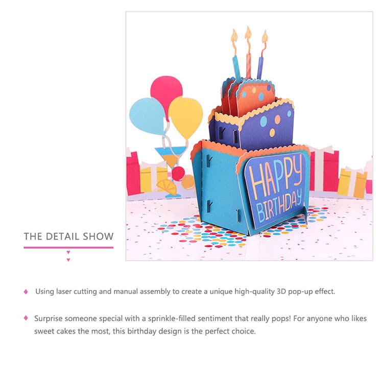 3d birthday laser cut cake pop up cards view 3