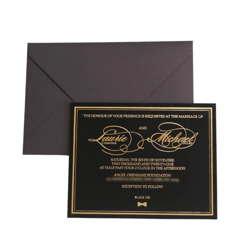 Black luxury custom wedding invitation card view 2