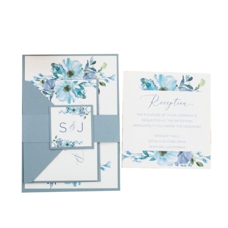 Blue floral design invitation card — custom card printing