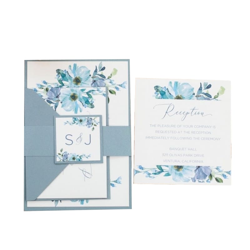 Blue floral design invitation card — custom card printing