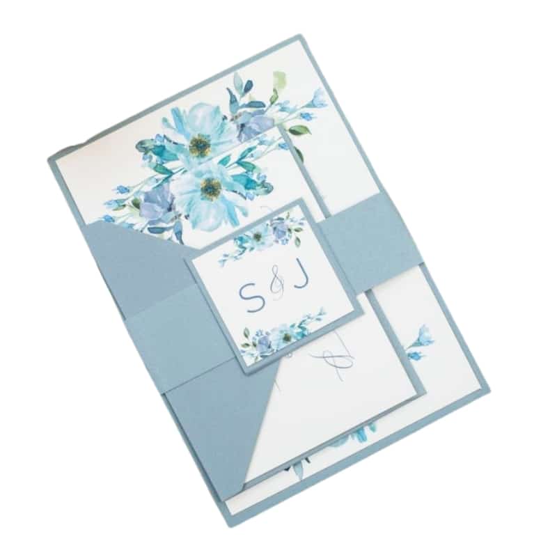 Blue floral design invitation card view 3