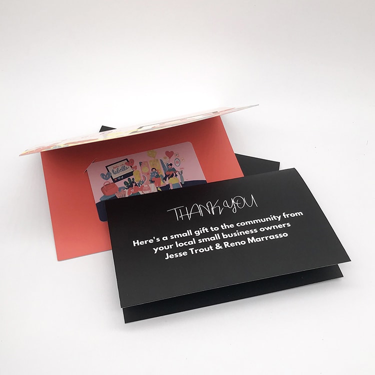 Cusom Plastic gift card with paper card carrier view 2