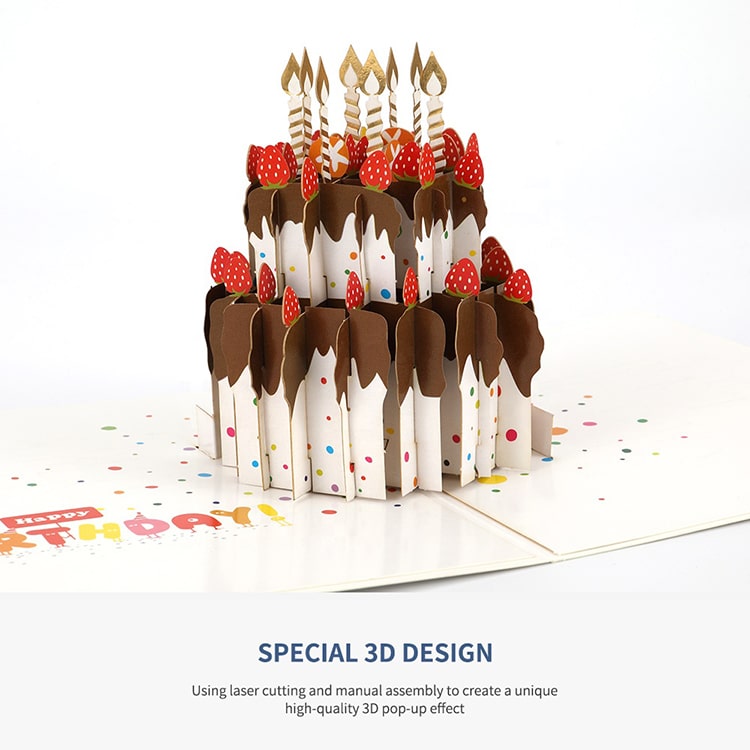 Custom 3D Pop Up Happy Birthday Cake Greeting Card view 3