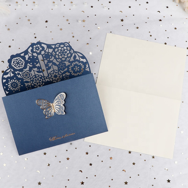 Custom 3D butterfly gold foil wedding invitation cards view 4
