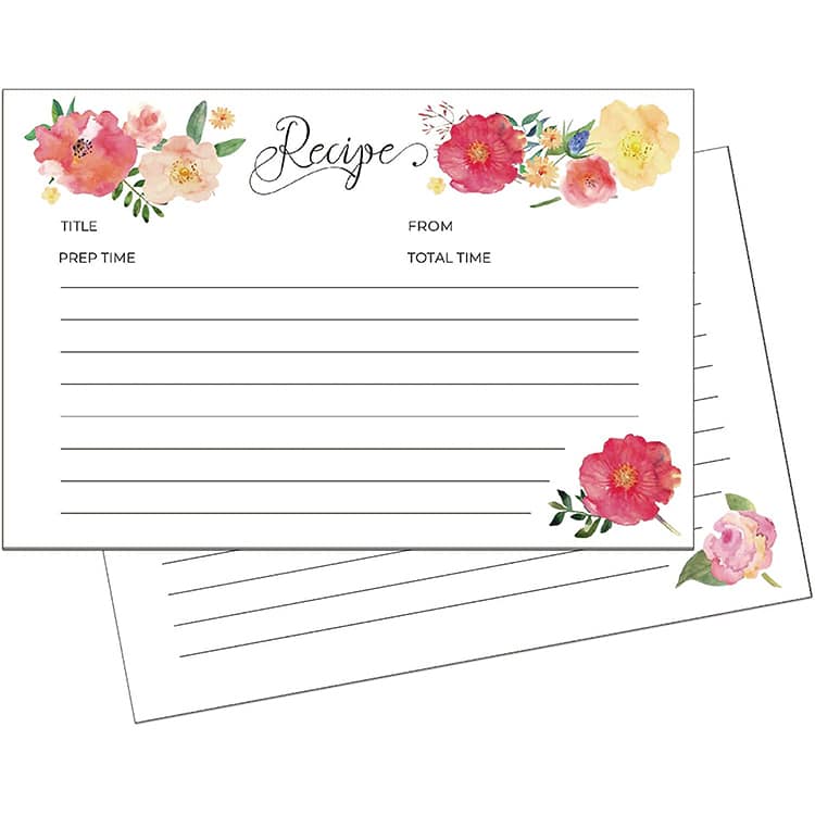 Custom 50Pcs Floral Thick Recipe Cards — custom card printing