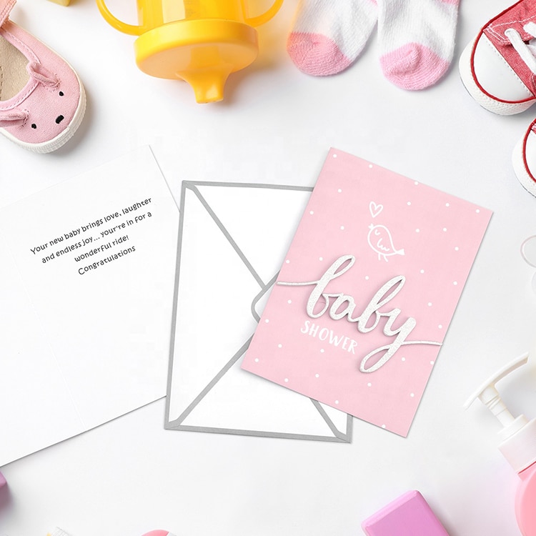 Custom Cute Pink Baby Shower Greeting Cards view 2