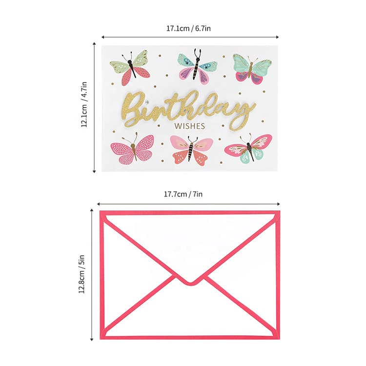 Custom Gold Foil Butterfly Happy Birthday Wishing Greeting Cards view 4