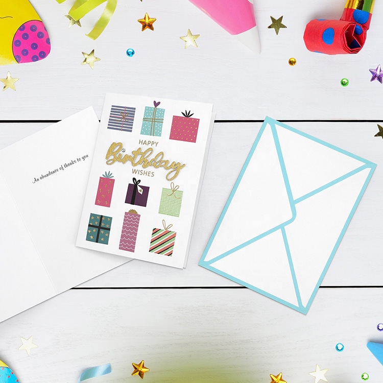 Custom Gold Foil Gift Happy Birthday Greeting Cards view 2