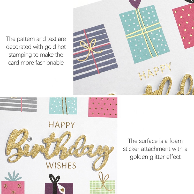 Custom Gold Foil Gift Happy Birthday Greeting Cards view 3