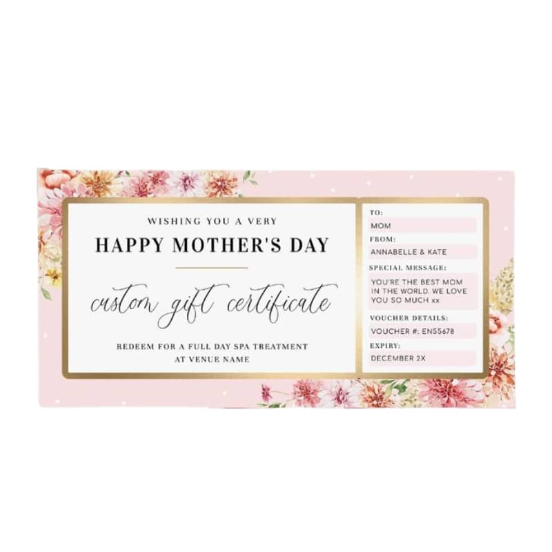 Custom Mother's Day gift Certificates view 2