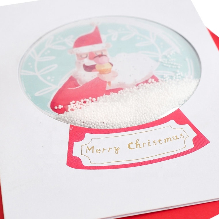 Custom Santa Snow Globe Shaker Christmas Cards view 3