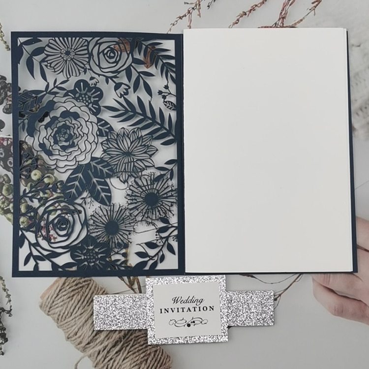 Custom elegant laser cut wedding invitations card view 4