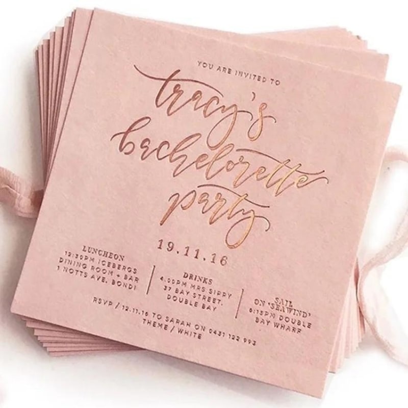 Custom pink embossed hot foil card — custom card printing
