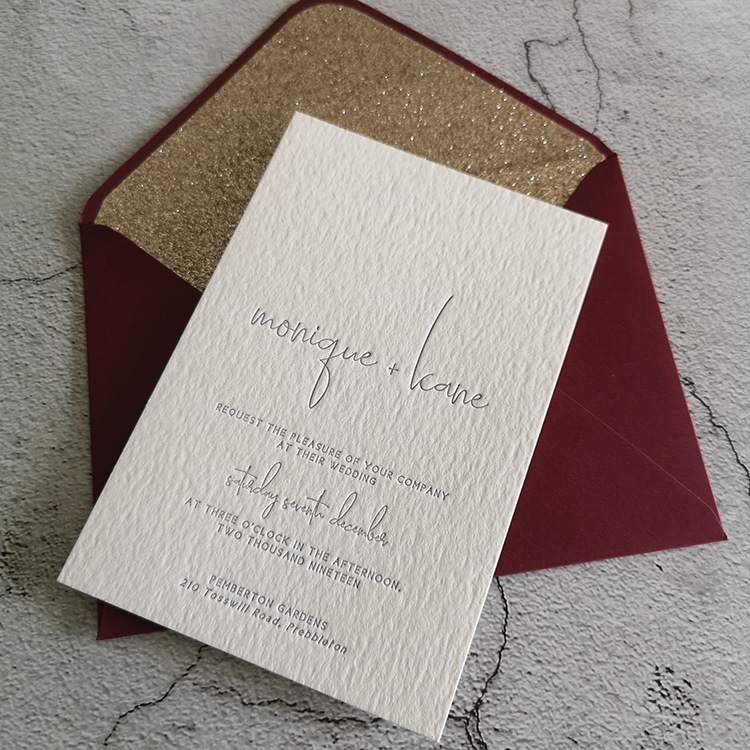 Custom rose gold foiling wedding invitation cards view 2