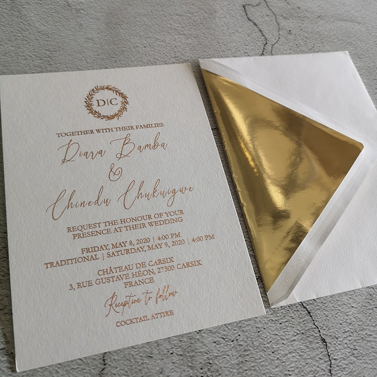 Custom rose gold foiling wedding invitation cards view 4