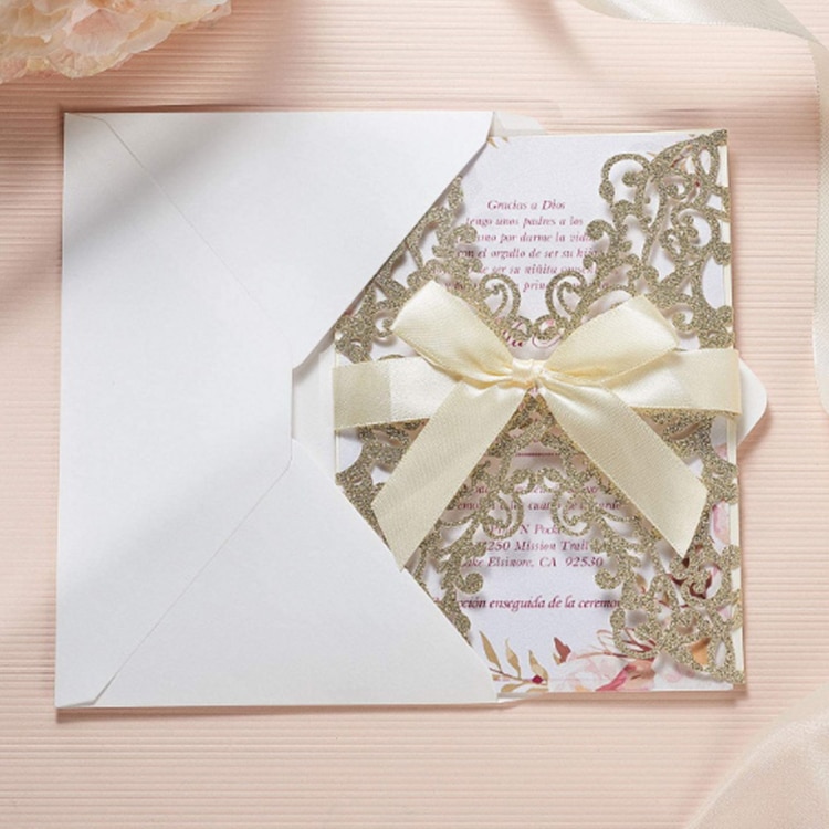 Custom wedding card with ribbon view 4