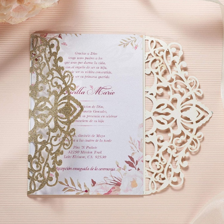 Custom wedding card with ribbon view 3