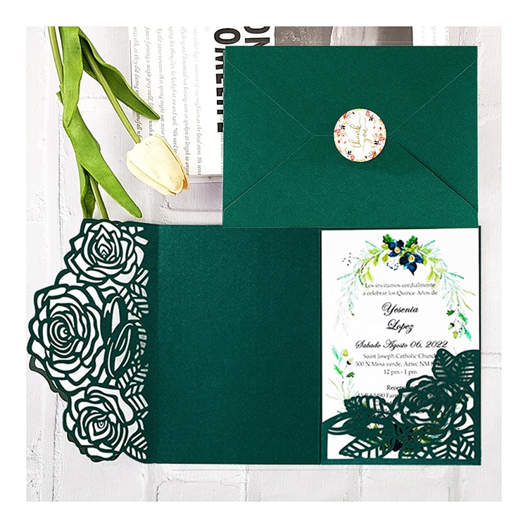 Customized Laser Cut Rose Party Wedding Card view 2