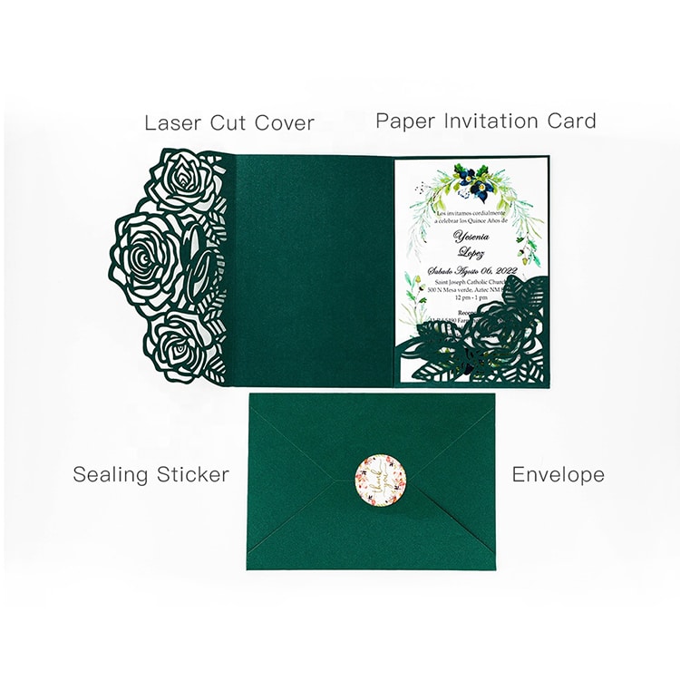 Customized Laser Cut Rose Party Wedding Card view 3