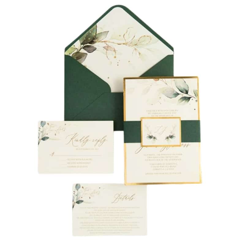 Elegant green wedding invitation card — custom card printing