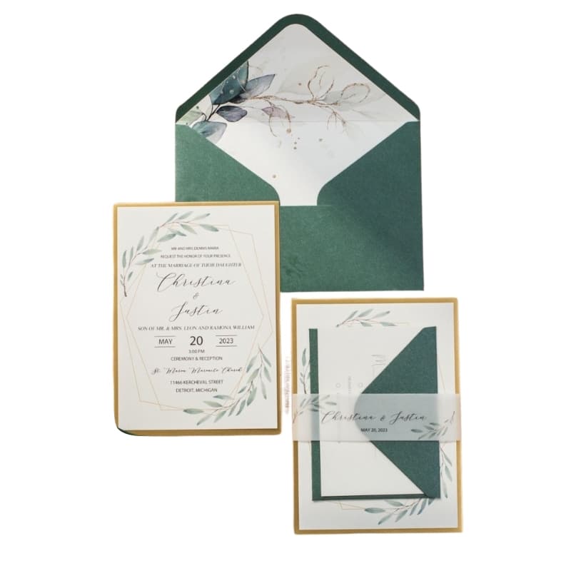 Elegant green wedding invitation card view 2