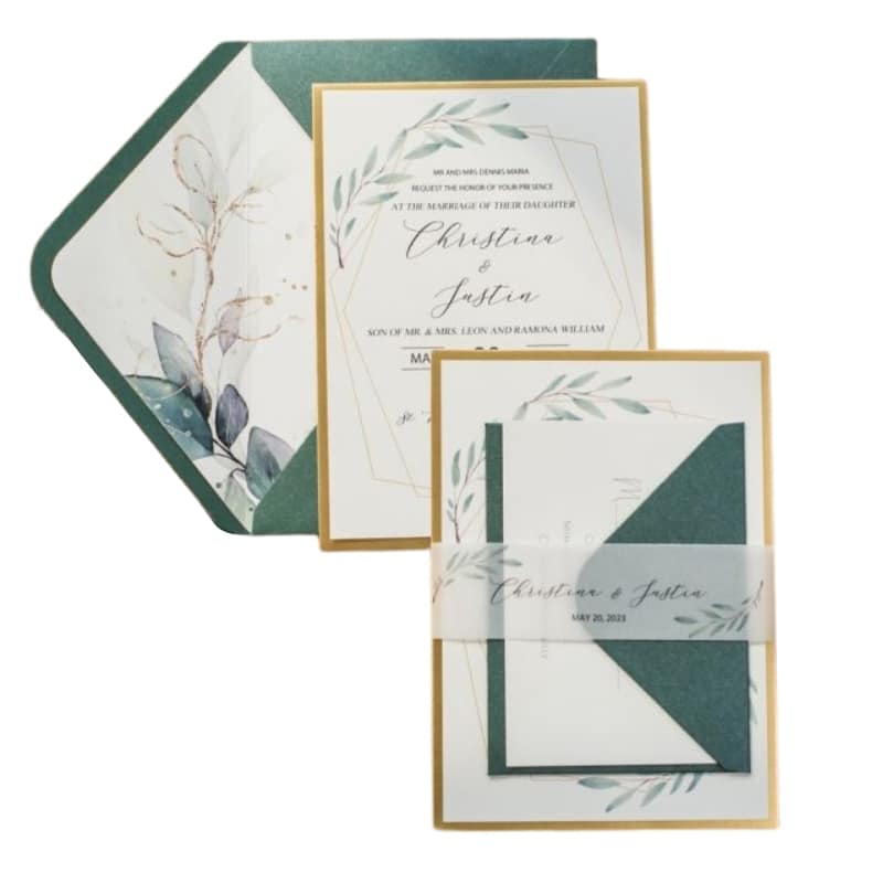 Elegant green wedding invitation card view 3