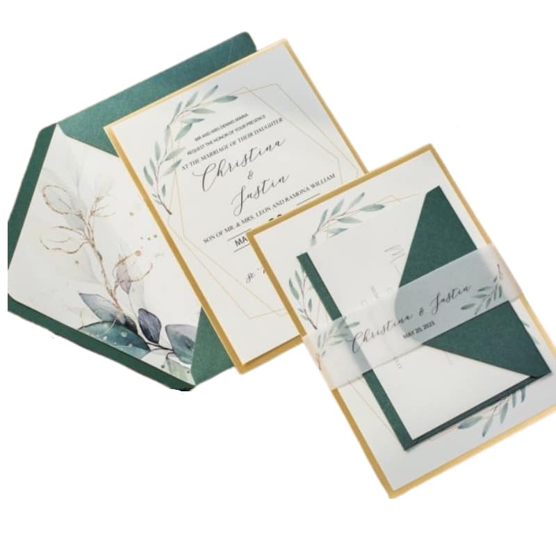 Elegant green wedding invitation card view 4