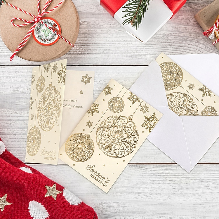 Gold Foil Holiday Merry Christmas Boxed Greeting Cards view 2
