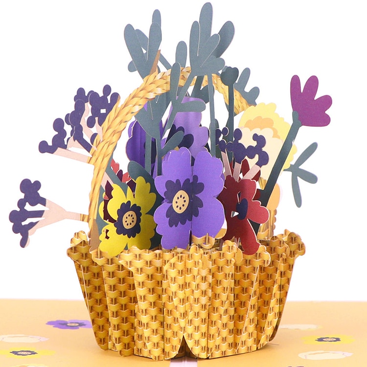 Greeting Cards Flower Basket Pop 3D Card Birthday view 2