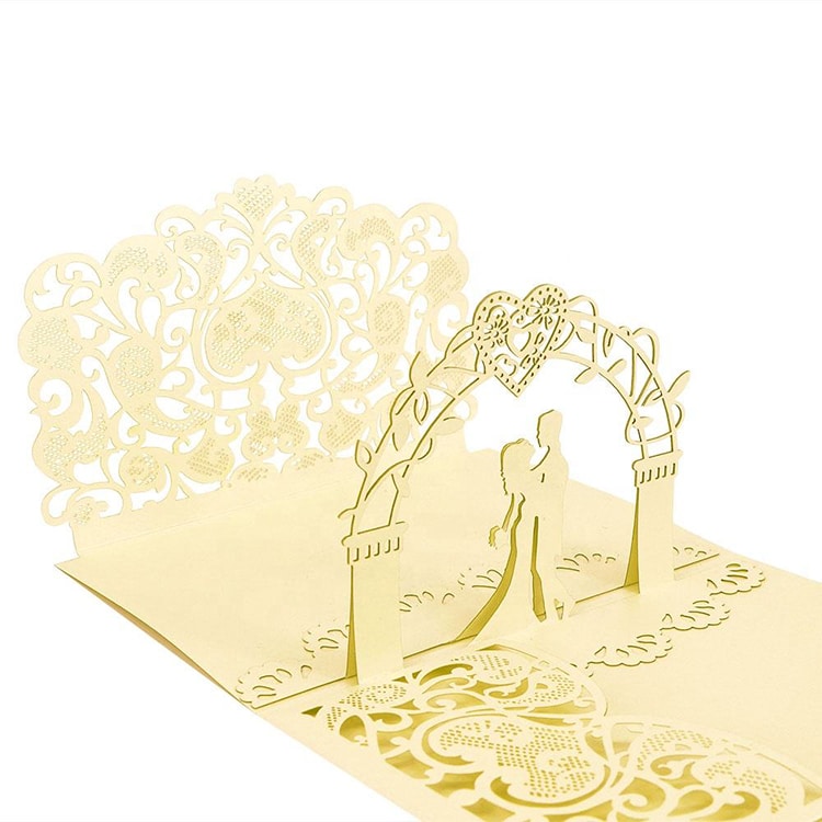 Hollow Design Gold Tri-fold Wedding Cards — custom card printing