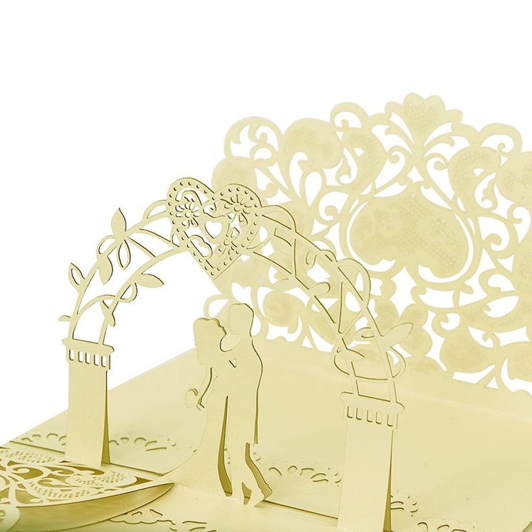 Hollow Design Gold Tri-fold Wedding Cards view 4