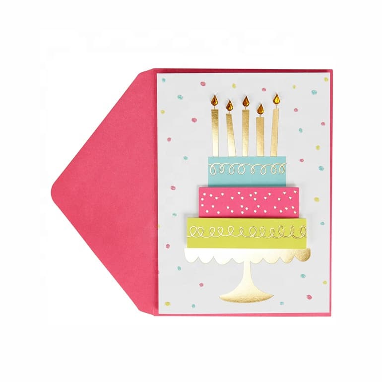 OEM Colorful 3D Cake Wish Birthday Greeting Card — custom card printing