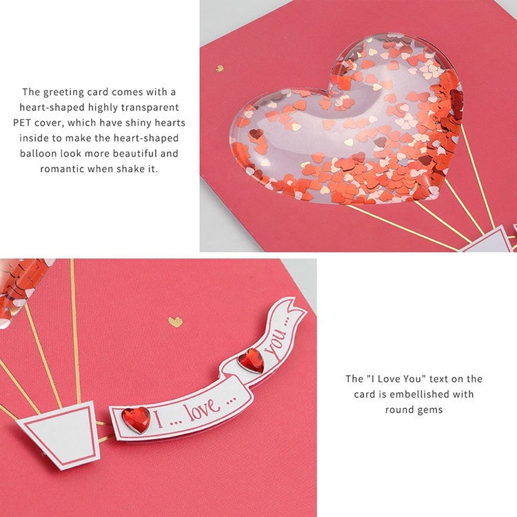 Personalized Shake 3D Hearts Love Valentine Day Greeting Cards view 3