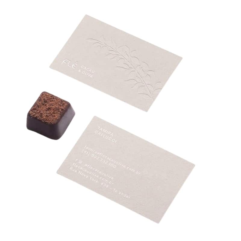 Pink Paper cardboard business cards with embossed logo view 3
