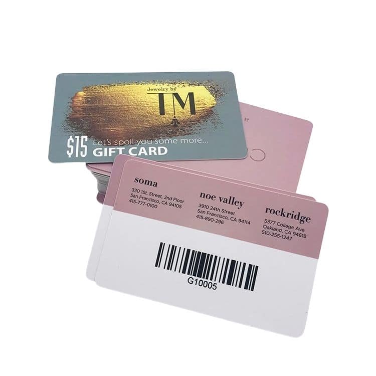 Printing Plastic voucher gift card with barcode — custom card printing