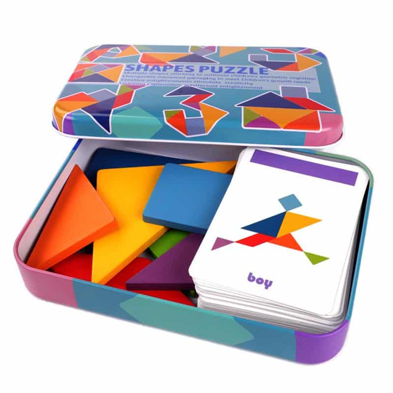 Tangram tin box game card puzzle — custom card printing