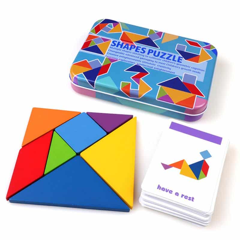 Tangram tin box game card puzzle view 2