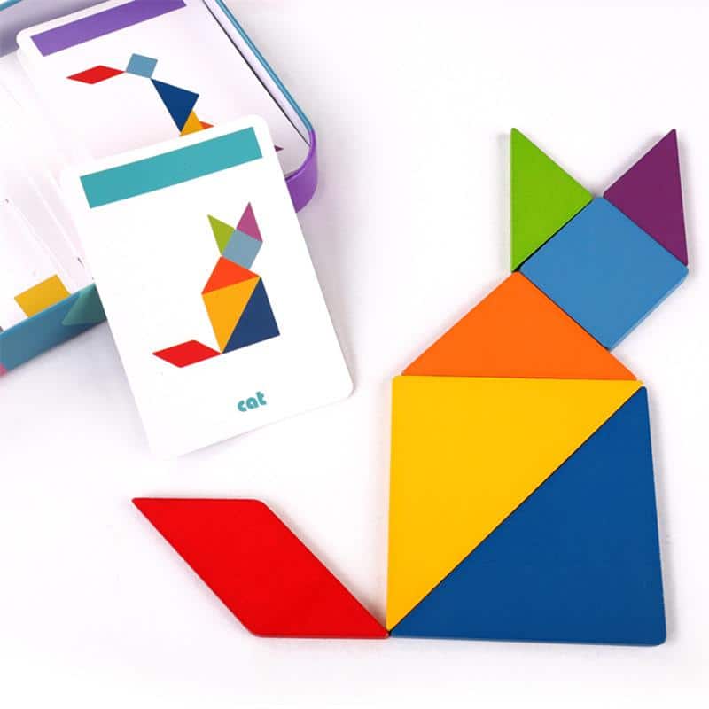 Tangram tin box game card puzzle view 3