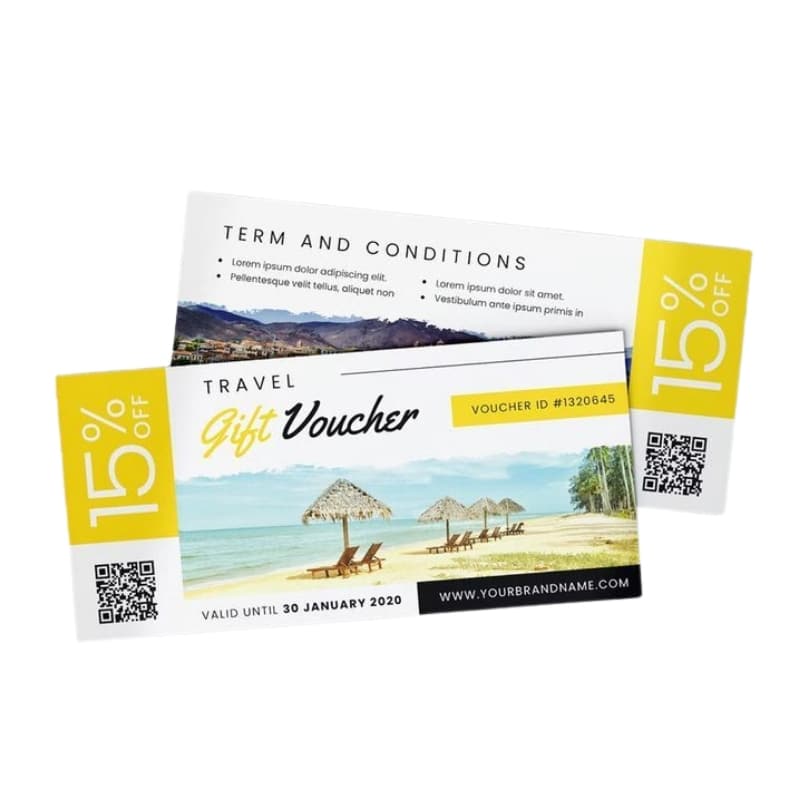 Travel gift voucher — custom card printing