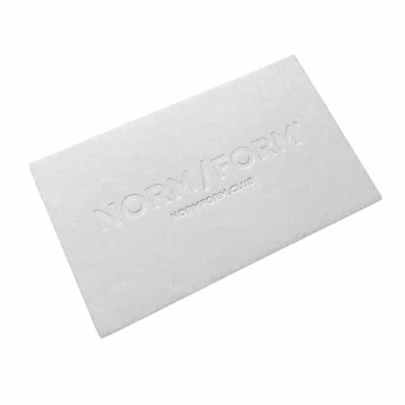 White business card embossed black printing view 4