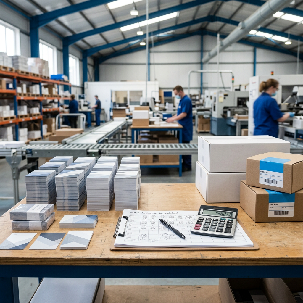 Custom printed cards and packaging prepared for card printing MOQ planning