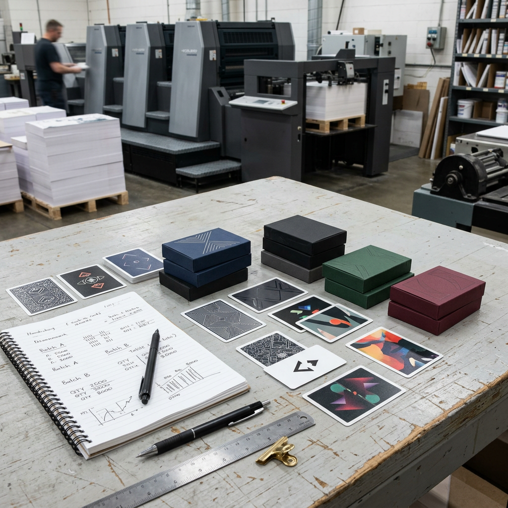 Custom card decks used to explain minimum order quantity