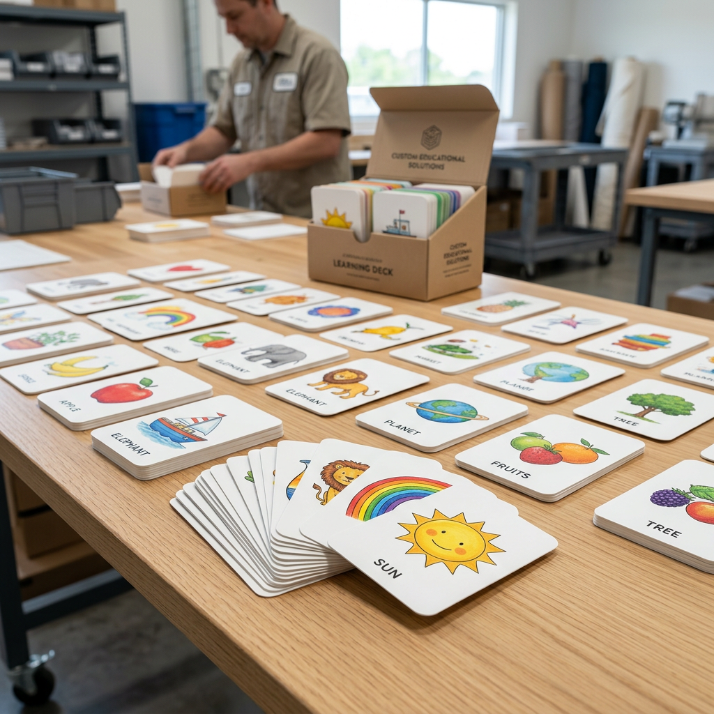 Custom educational flash cards with printed designs and packaging