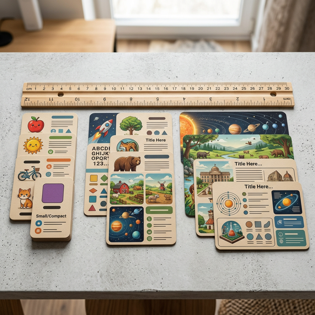 Different sizes and layouts for educational flash cards