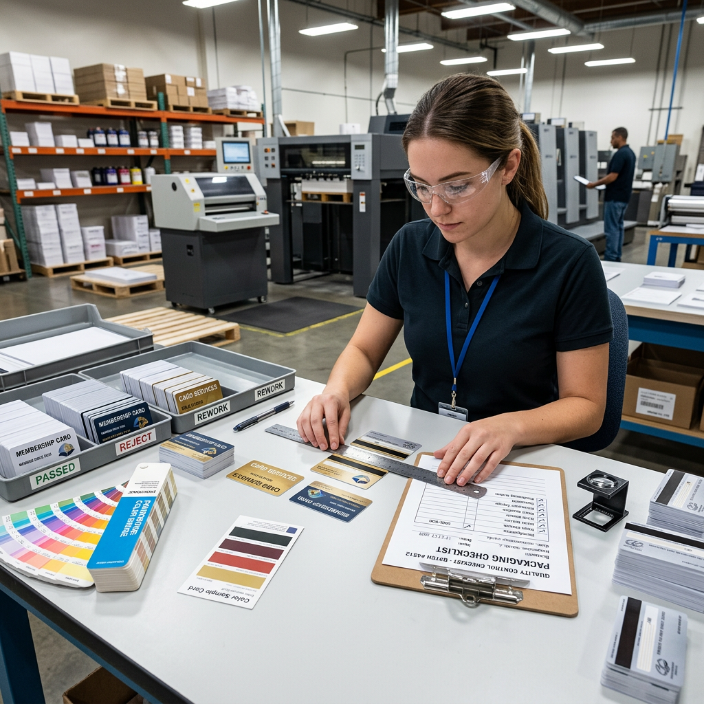Quality control inspection for custom membership cards
