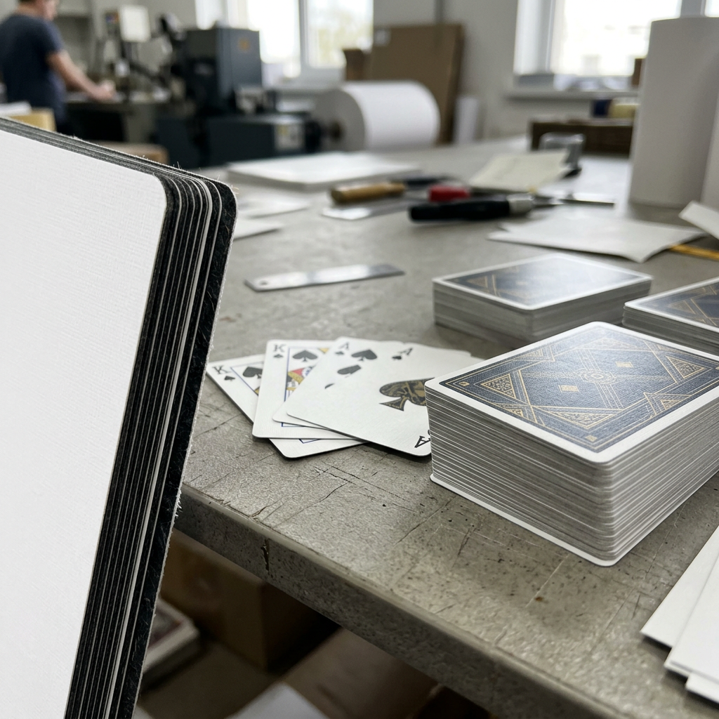 Playing card stock and layered material samples