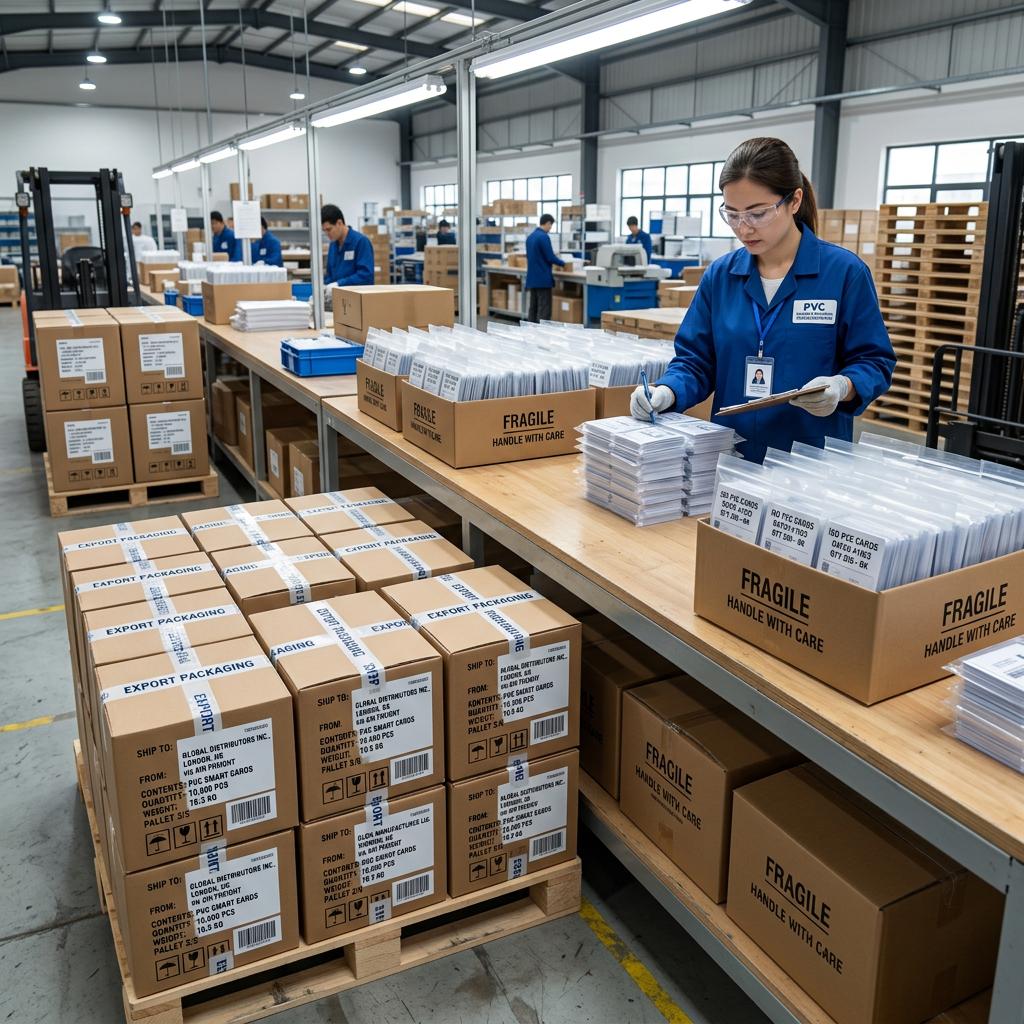 Packaged PVC cards prepared for export shipping