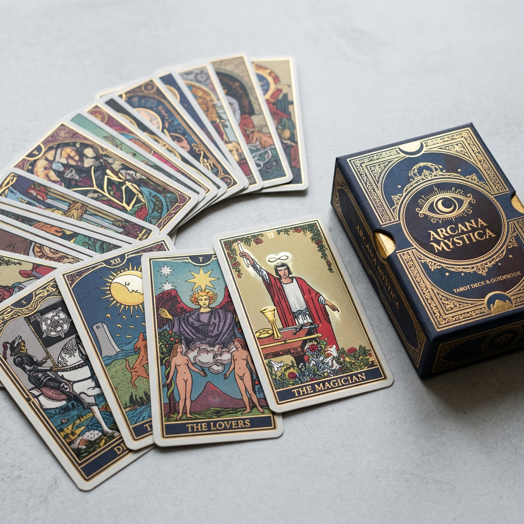 Custom tarot card deck with printed box and finished cards