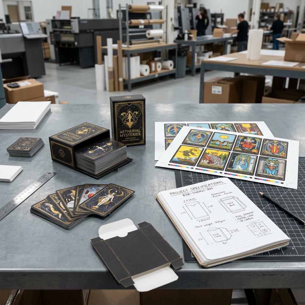 Custom tarot card printing sample deck and production materials