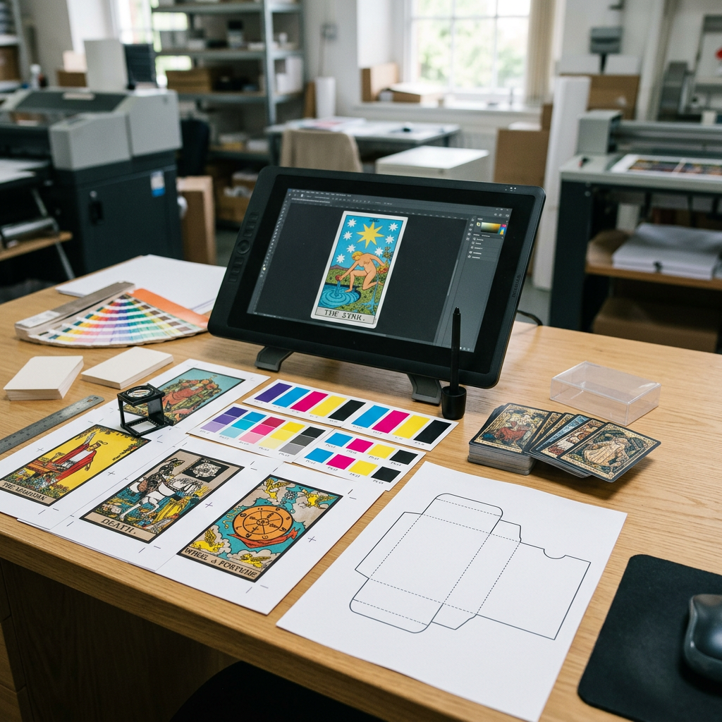Tarot card artwork proofing and physical sample review